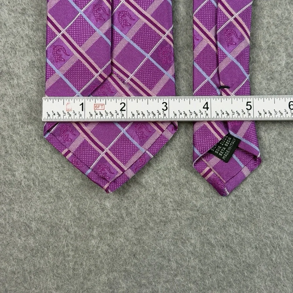 Vintage Jan Leslie Italy Silk Tie Purple Pink Plaid Woven Lizard 58x3.25
